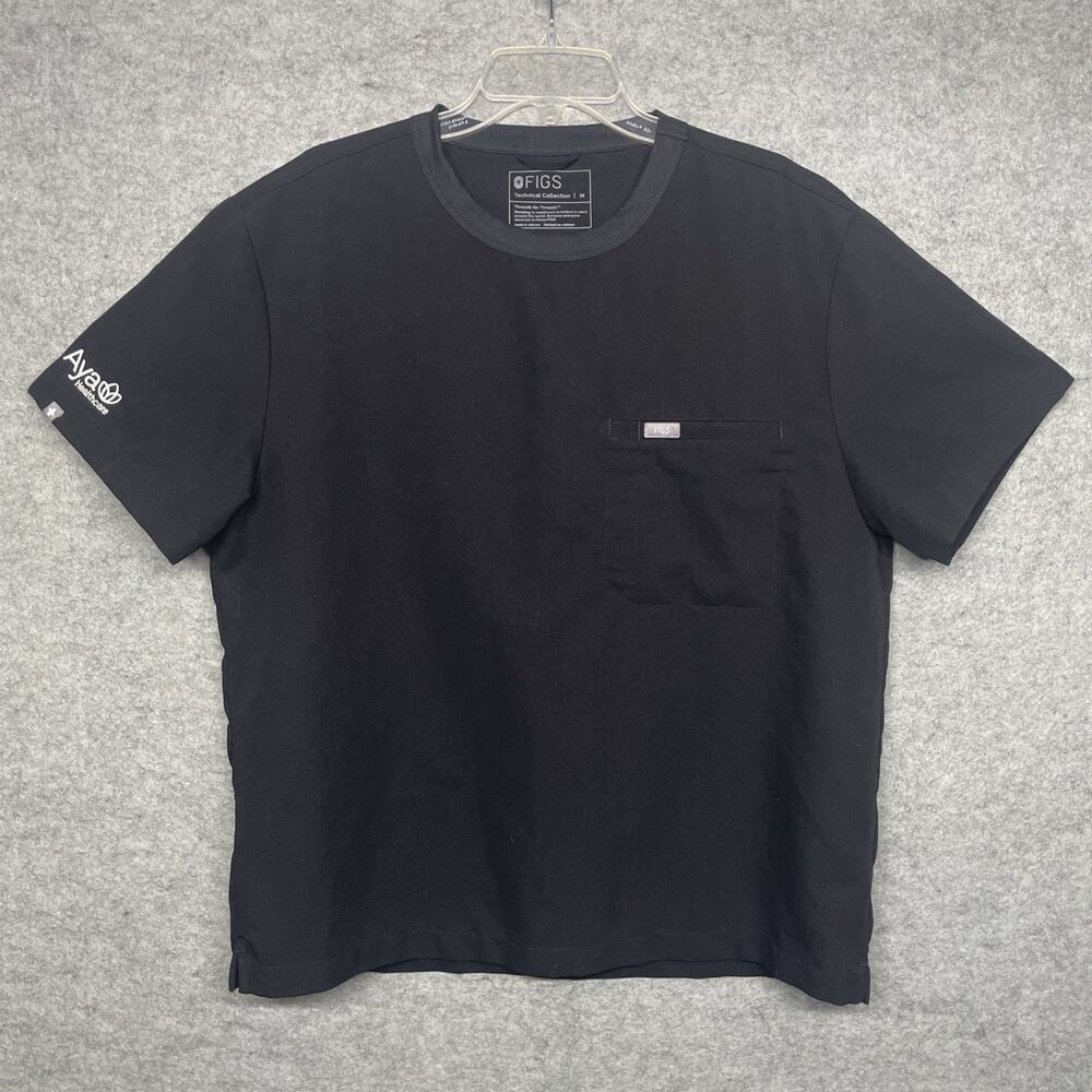 FIGS Technical Collection Black Crewneck Scrub Top Mens Med Aya Healthcare Logo - Picture 7 of 8